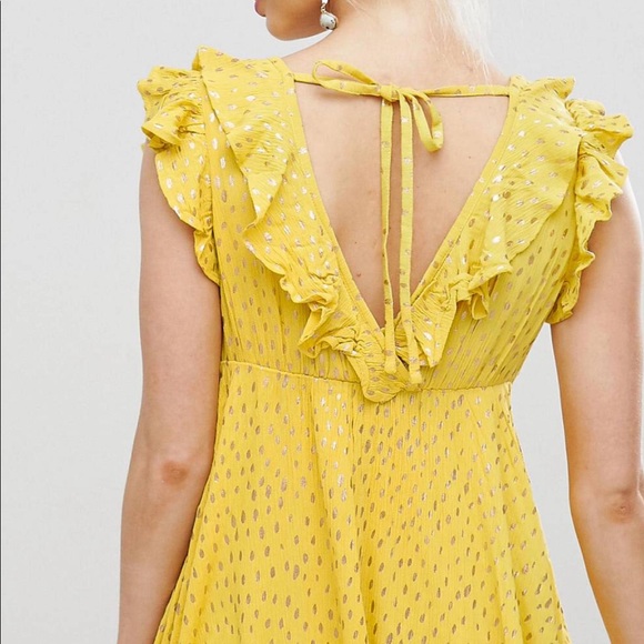 ASOS Glamorous Mini Smock Dress with Ruffles in Metallic Fleck - Picture 3 of 3